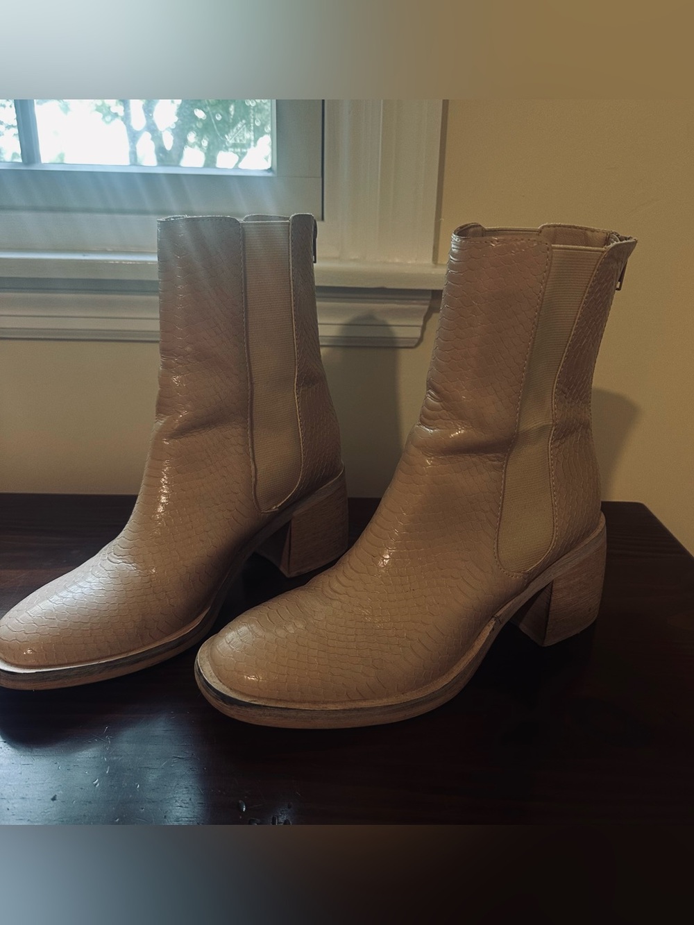 Neutral Textured Block Heel Ankle Boots - Women